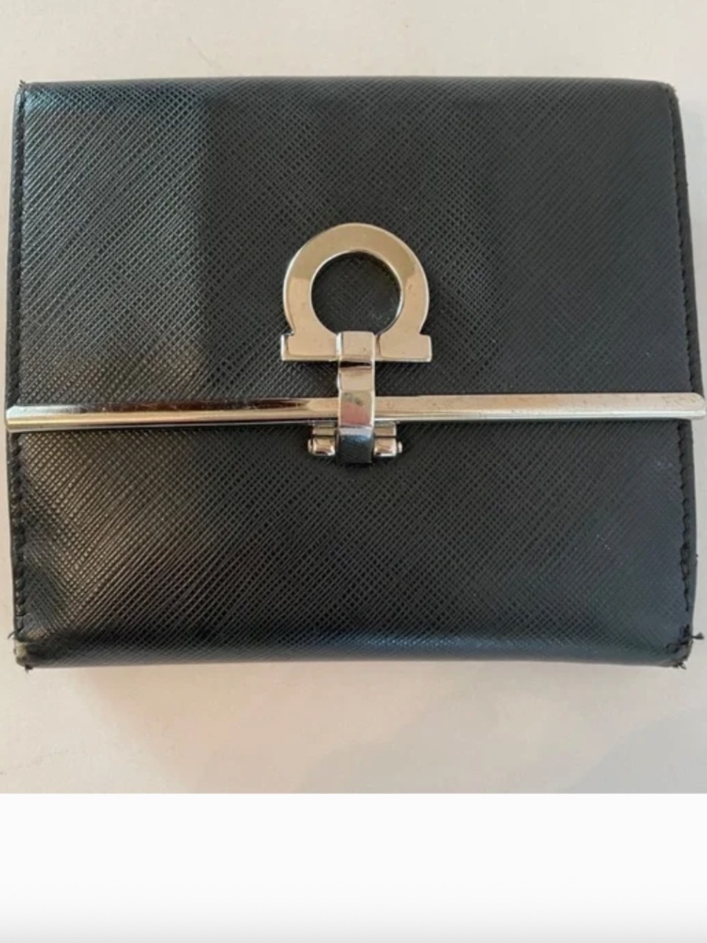 SALVATORE FERRAGAMO Black Saffiano Leather Gancini Wallet